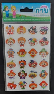 מדבקות ראשי ליצנים 4 בשורה<BR>10 דף