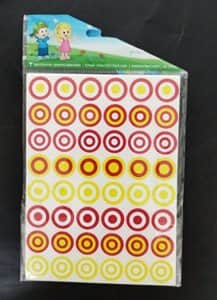 מדבקות עיגול בתוך עיגול גווני לג בעומר<BR>25 דף <BR> 6 בשורה